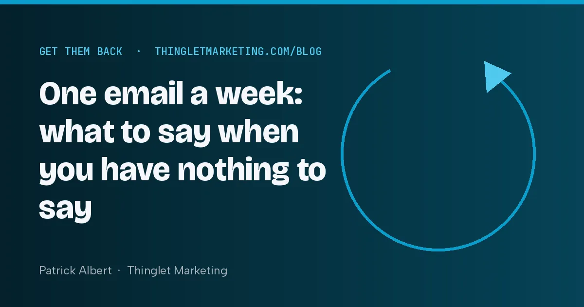 A weekly email newsletter being written for past customers